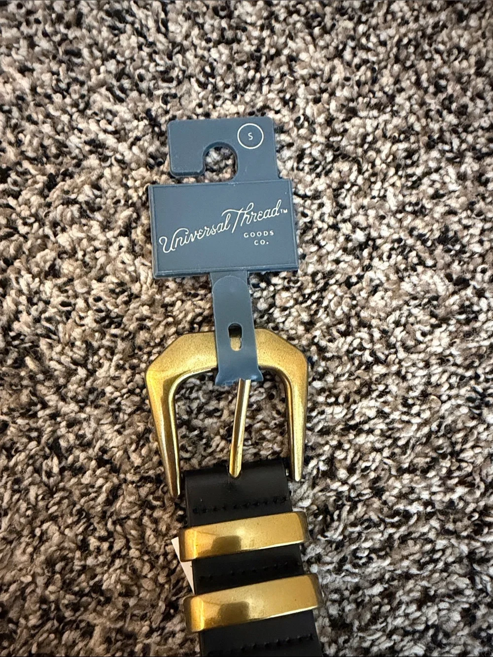 Leather Black Belt with Gold Buckle